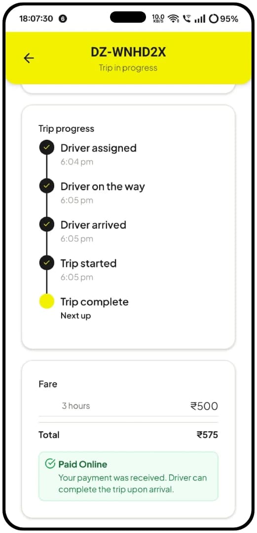 DriverZone customer app — rate your driver