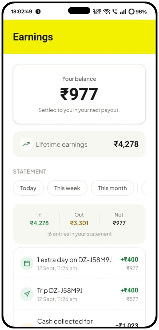 DriverZone driver app — driver profile and document status