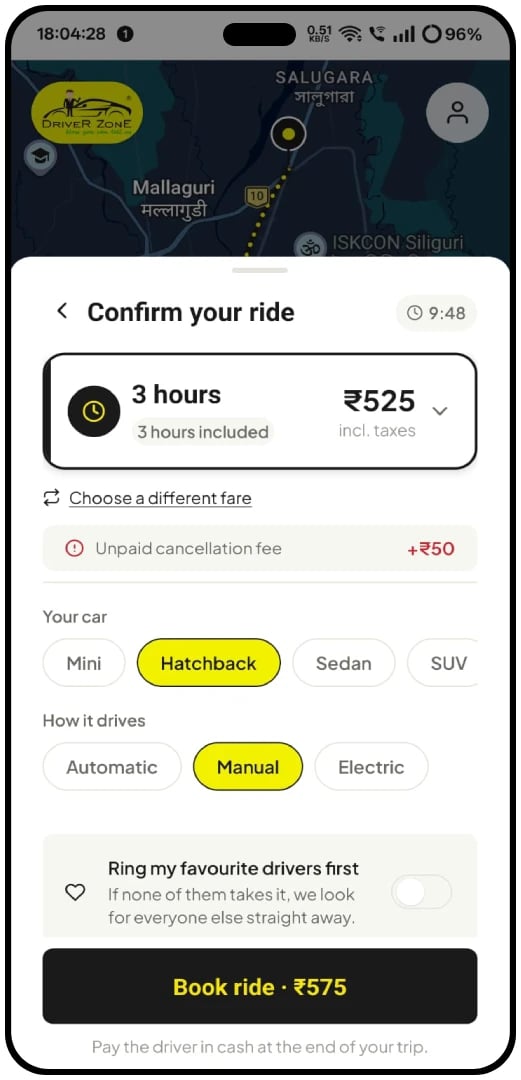 DriverZone customer app — live trip tracking on map