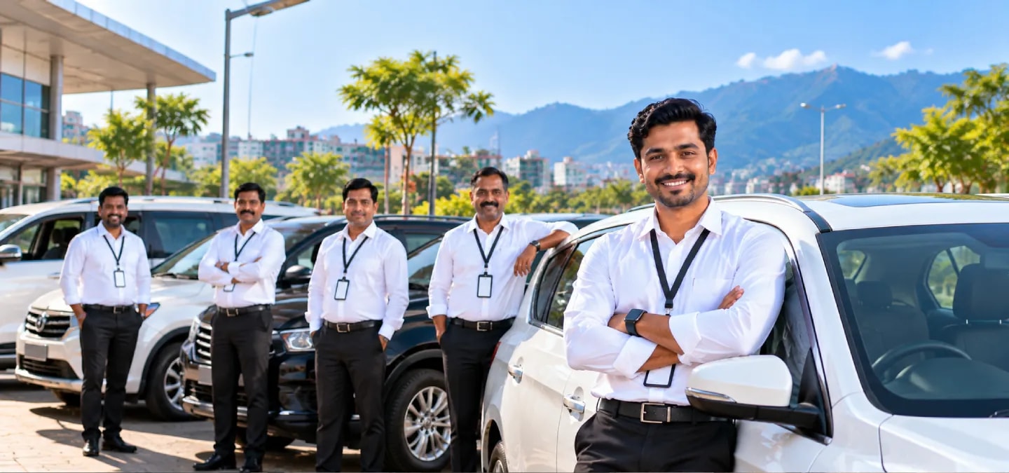 DriverZone drivers standing with their vehicles on a city street