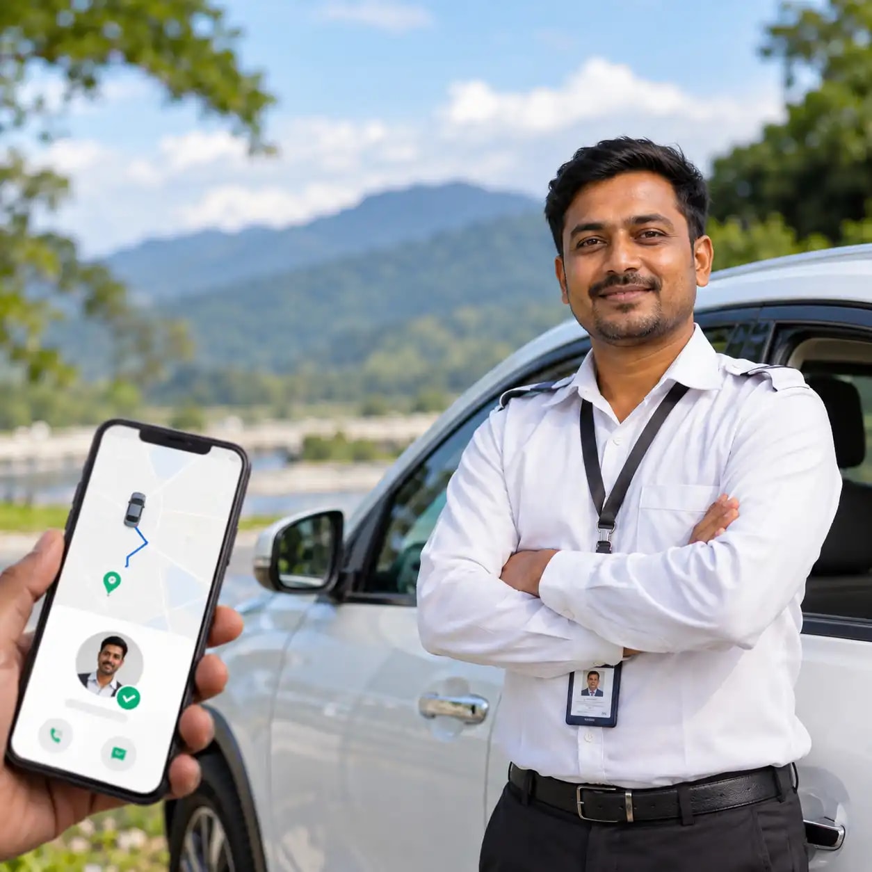 Illustration of a verified DriverZone driver on a smartphone screen